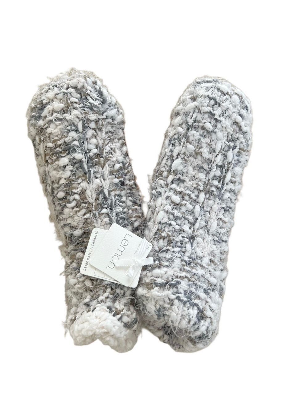 NWT Grey and White Lemon Slippers - Size S/M